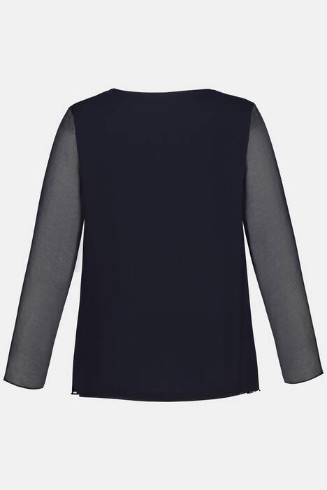 Bluse, Chiffon-Oberlage, Jerseyfutter, Plisseesaum