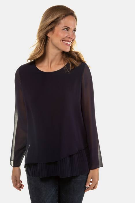 Bluse, Chiffon-Oberlage, Jerseyfutter, Plisseesaum