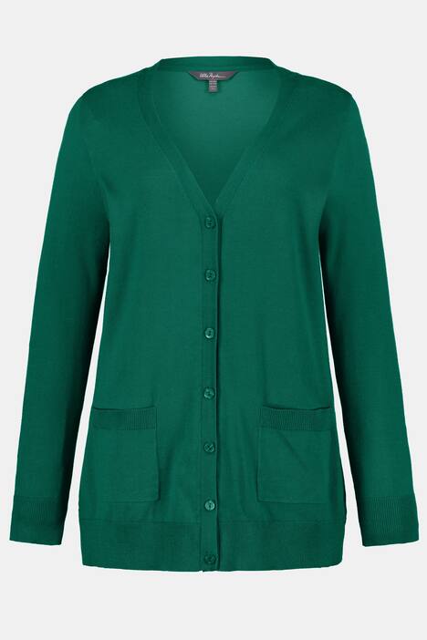 Cardigan, elastischer Feinstrick, längere Form