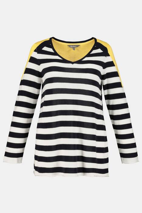 Pullover, Streifen, Classic, gelber Farbakzent