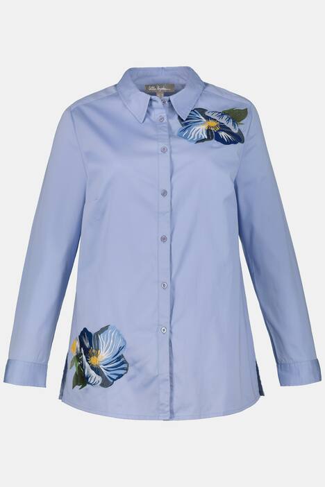 Hemdbluse, Seerosen-Stickereien, Seitenschlitze
