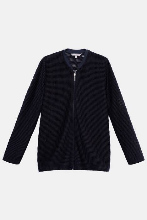 Blouson, Mesh-Feinstrick, längere Form, Collegekragen