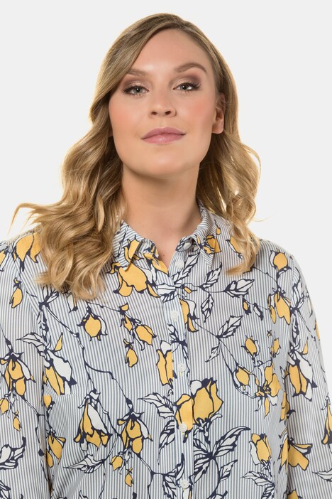 Hemdbluse, Blütenmuster, Classic, Streifen