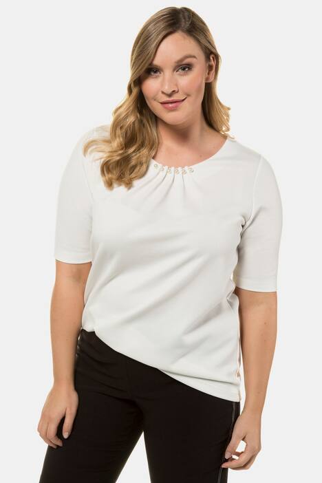 T-Shirt, Perlen-Ausschnitt, Classic, Zierfalten