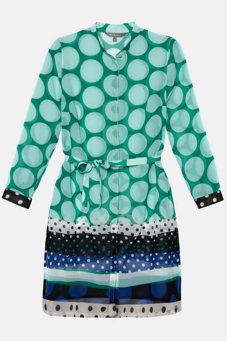 Longbluse, Punktemix, A-Linie, Stehkragen