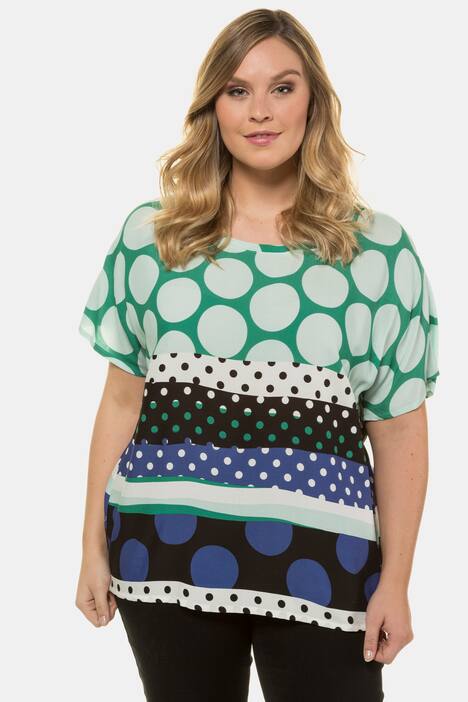 Bluse, Punktemix, Oversized, Halbarm