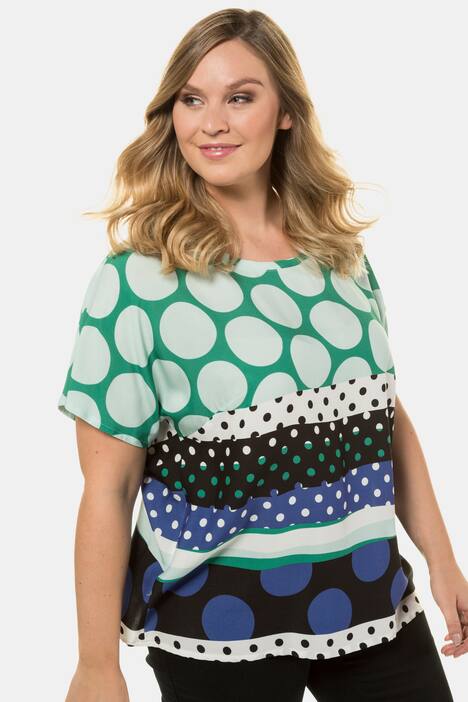 Bluse, Punktemix, Oversized, Halbarm