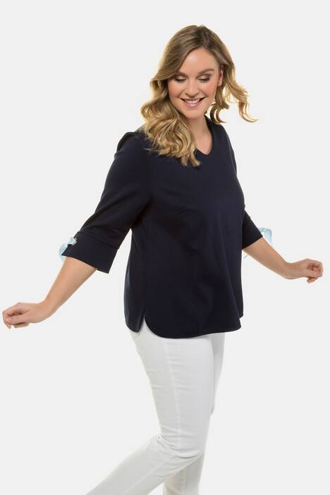 Shirt, Ringel, Classic, Satin-Ärmelschleife, 3/4-Arm