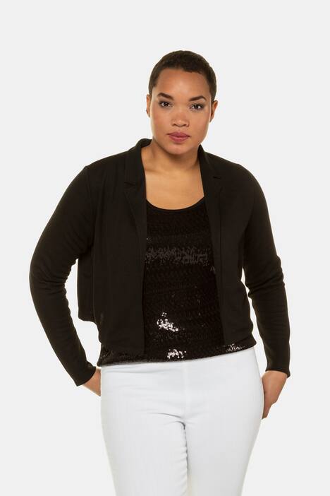 Bolerojacke, Reverskragen, offene Form, Jersey