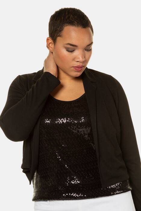 Bolerojacke, Reverskragen, offene Form, Jersey
