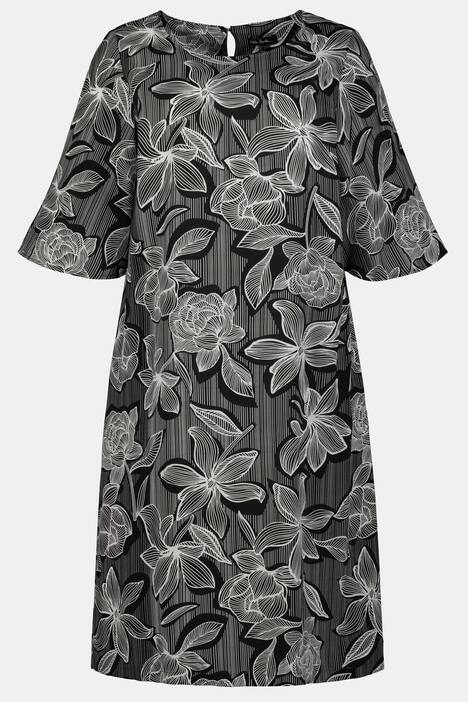 Kleid, Blütenmuster, A-Linie, Flügelärmel