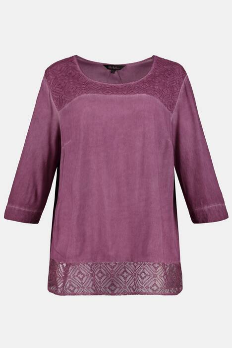 Blusenshirt, oil dyed, Relaxed, Spitze, bügelfrei
