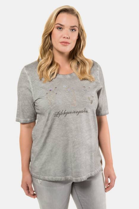 T-Shirt, Blüten, Schriftmotiv, Classic, oil dyed