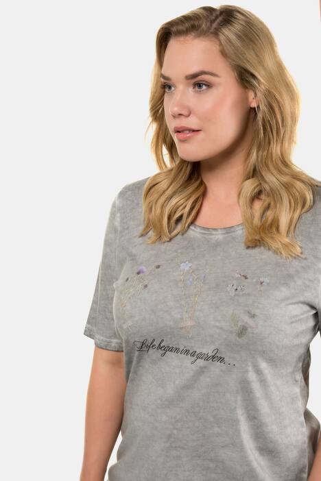 T-Shirt, Blüten, Schriftmotiv, Classic, oil dyed