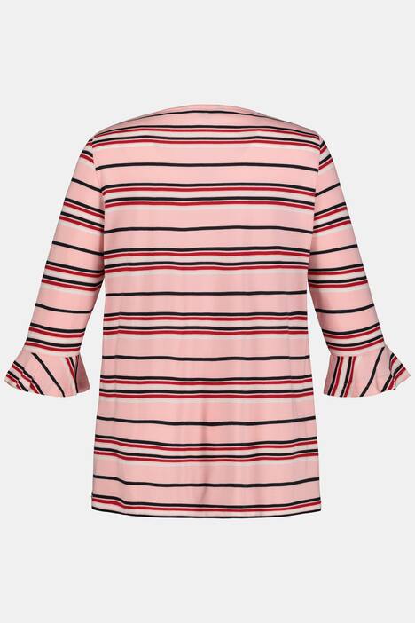 Shirt, Ringel, Classic, V-Ausschnitt, 3/4-Volantärmel