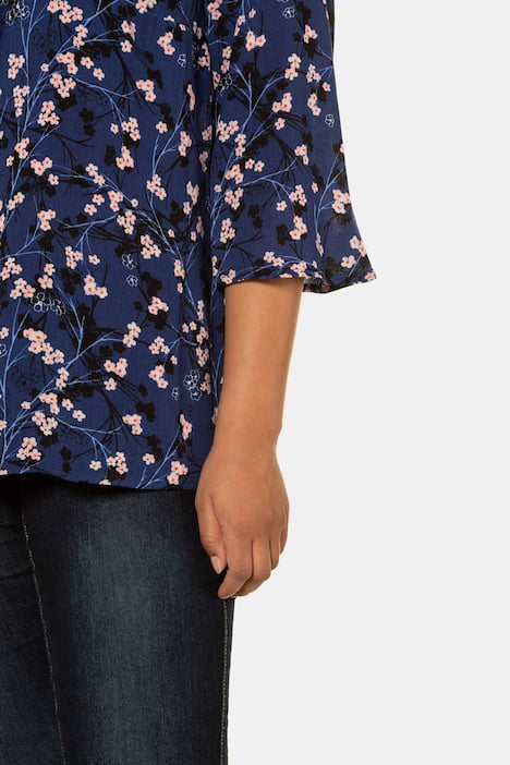 Tunika, Kirschblüten-Muster, A-Linie, leichter Krepp