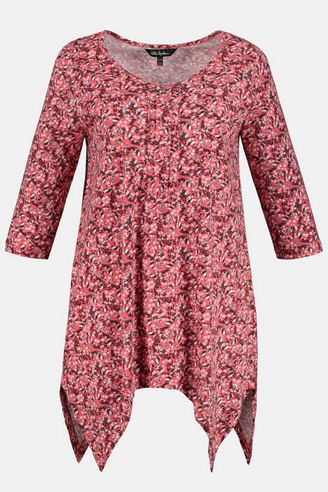 Shirt, Blütenmuster, A-Linie, Zipfelsaum