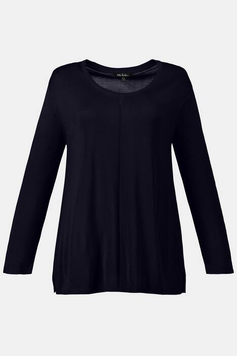 Pointelle Inset Round Neck Sweater
