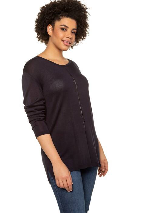 Pointelle Inset Round Neck Sweater