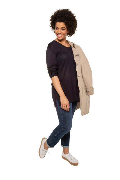Pointelle Inset Round Neck Sweater
