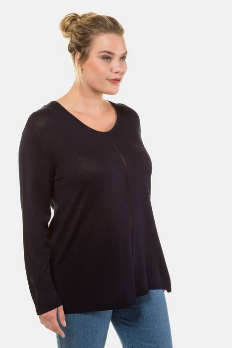 Pointelle Inset Round Neck Sweater