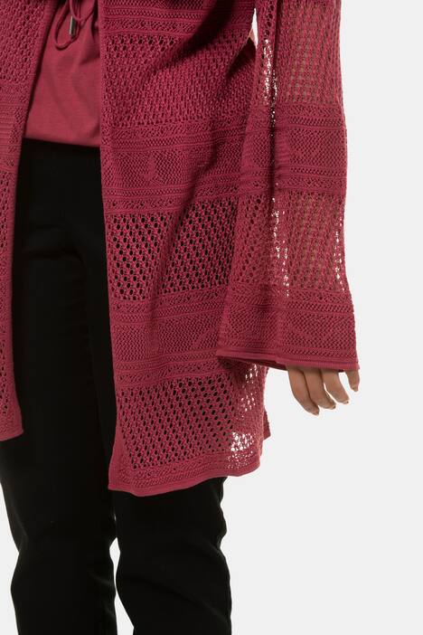 Cardigan, Ajourmuster, längere Form, Bindeband