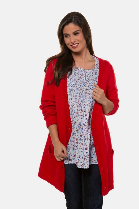 Strickjacke, längere Form, V-Ausschnitt, kuschelweich
