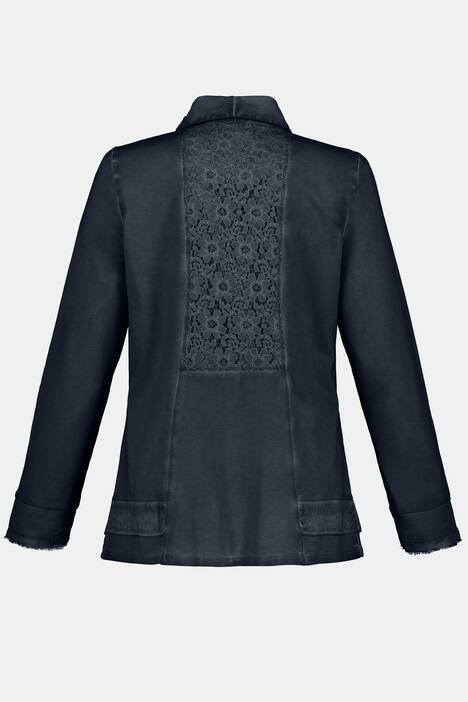 Sweatjacke, Schalkragen, Spitzendetail, cold dyed