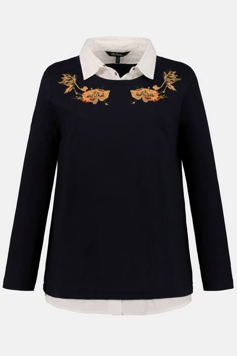 Sweatshirt, 2-in-1-Look, Classic, Blütenstickerei