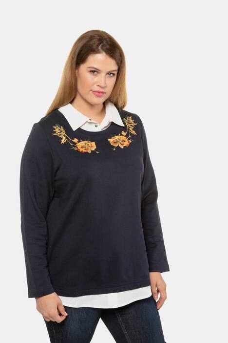 Sweatshirt, 2-in-1-Look, Classic, Blütenstickerei