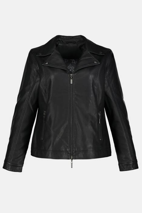 Bikerjacke, geblümtes Futter, Lederoptik, Reverskragen