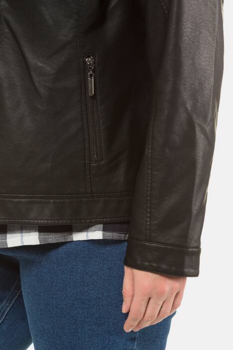 Bikerjacke, geblümtes Futter, Lederoptik, Reverskragen
