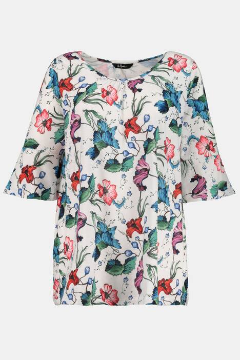 Shirt, Blütenmuster, A-Linie, 3/4-Volantärmel