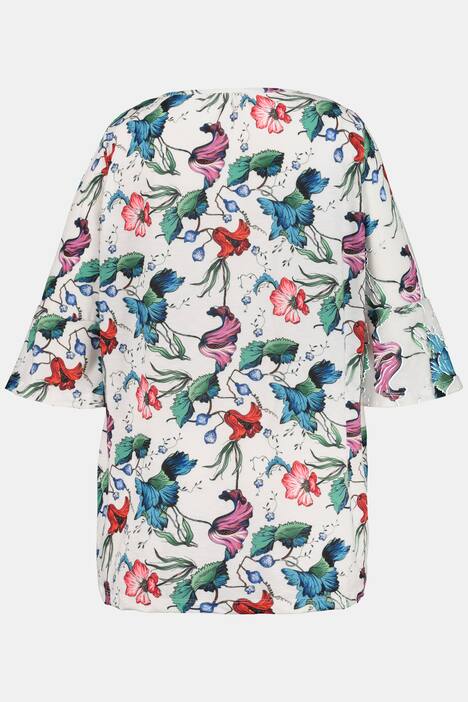 Shirt, Blütenmuster, A-Linie, 3/4-Volantärmel
