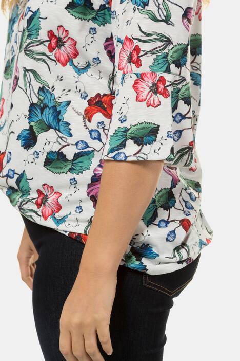 Shirt, Blütenmuster, A-Linie, 3/4-Volantärmel