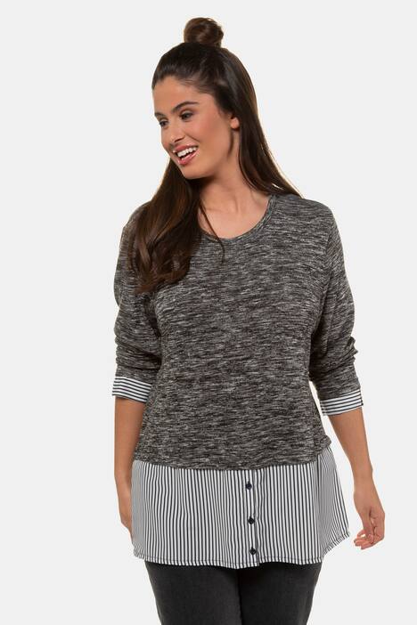 2-in-1-Pullover, Melange-Strick, Regular, Blusensaum