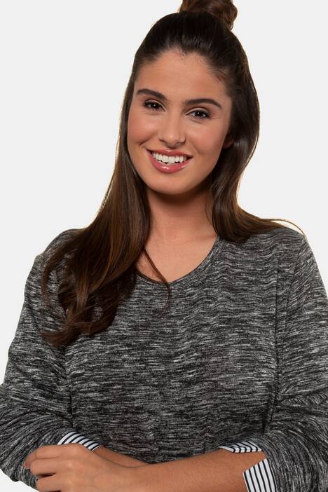 2-in-1-Pullover, Melange-Strick, Regular, Blusensaum