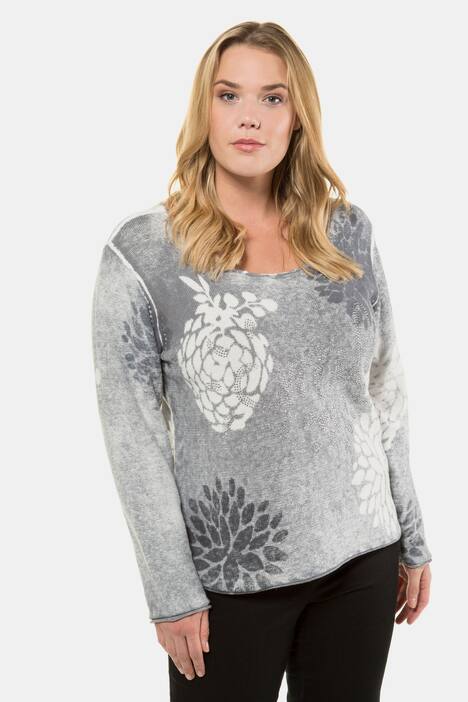 Pullover, Blütenmotiv, Regular, XL-Glitzerschrift