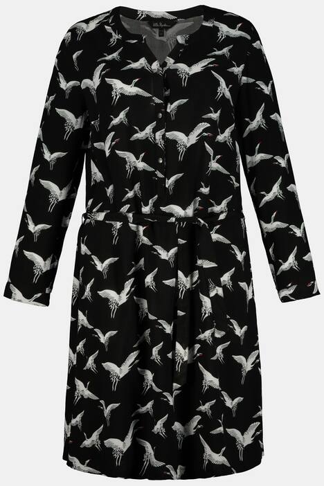 Kleid, Kranichmuster, A-Linie, Bindeband