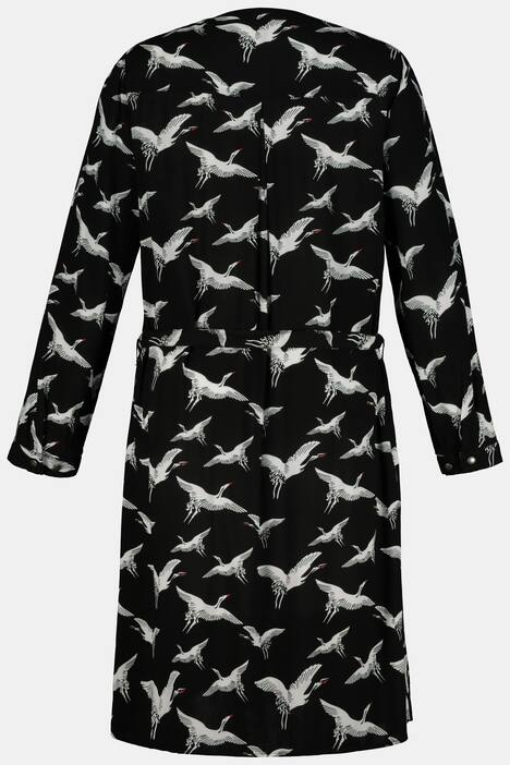 Kleid, Kranichmuster, A-Linie, Bindeband