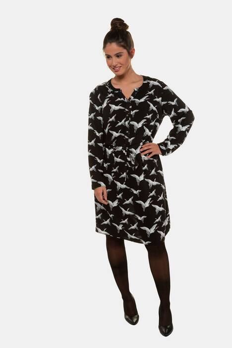 Kleid, Kranichmuster, A-Linie, Bindeband