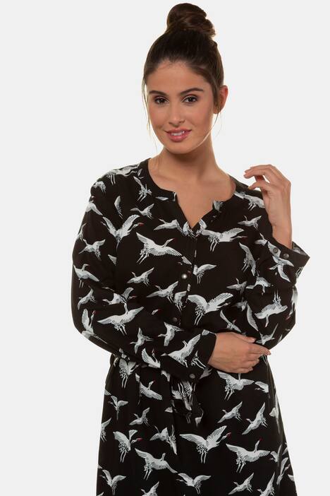 Kleid, Kranichmuster, A-Linie, Bindeband