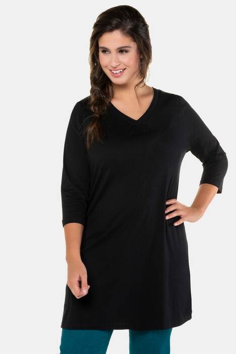Shirt, gekräuselter V-Ausschnitt, A-Linie, 3/4-Arm