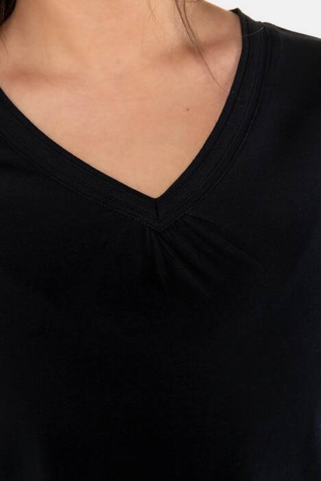 Shirt, gekräuselter V-Ausschnitt, A-Linie, 3/4-Arm
