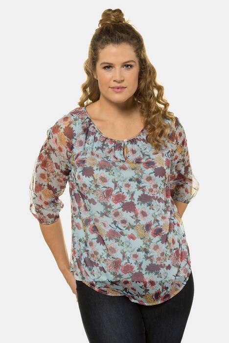 Tunika, geblümter Chiffon, blickdichtes Jerseytop