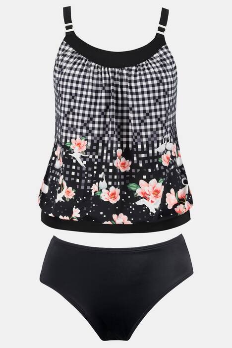 Tankini, Karo, Softcups,Schwäne, elastischer Saum