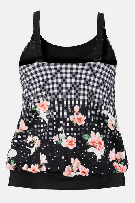 Tankini, Karo, Softcups,Schwäne, elastischer Saum