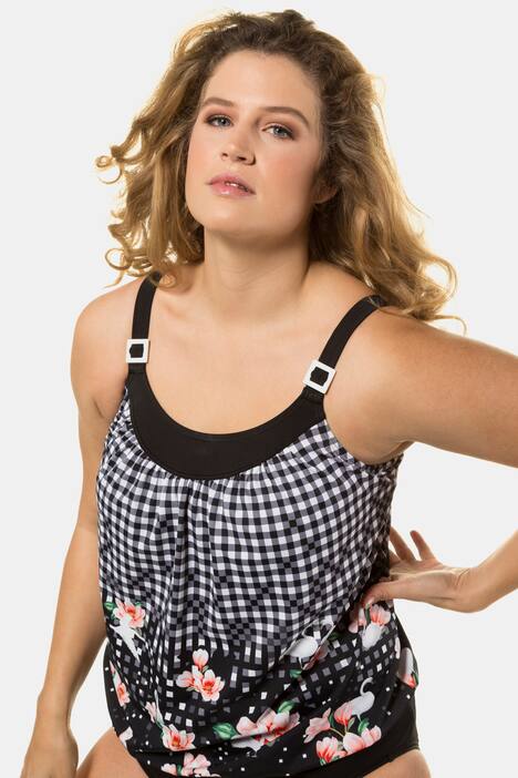 Tankini, Karo, Softcups,Schwäne, elastischer Saum