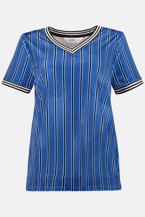 Shirt, gestreifter Samt, Streifenbündchen, Halbarm