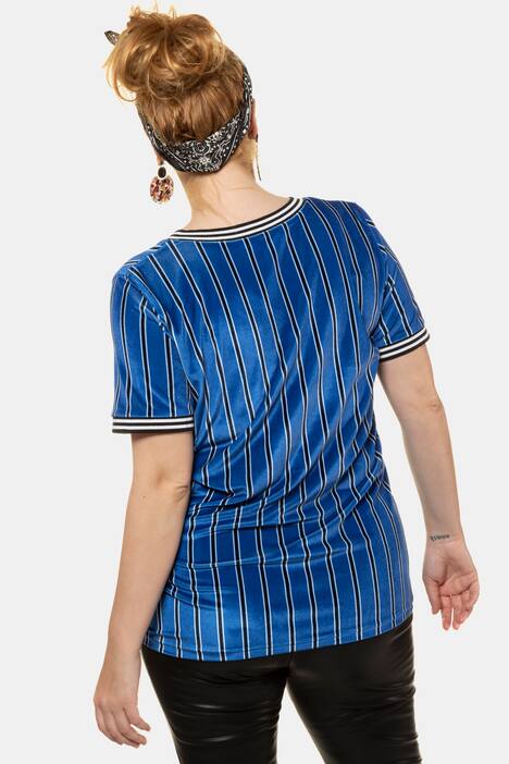 Shirt, gestreifter Samt, Streifenbündchen, Halbarm